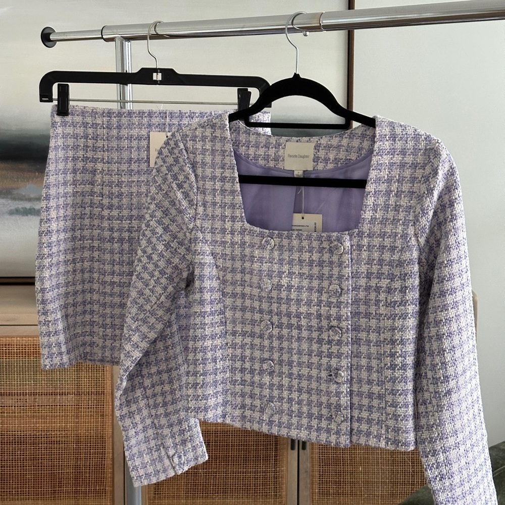Favorite Daughter Purple and White Gingham Blazer & Mini Skirt Set